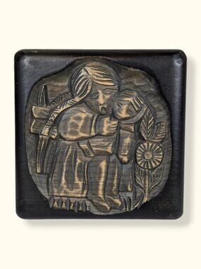 Mid-Century Locking Carved Wood Trinket Box